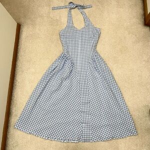 SHEIN Blue Checkered Halter Midi Dress